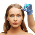 Woman's face, patient at fillers procedure