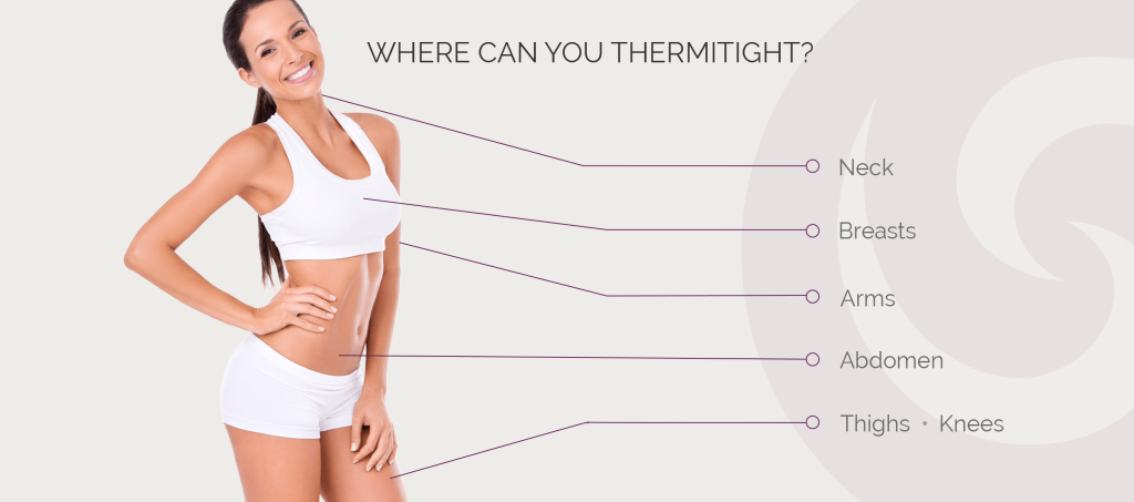 Where can you thermitight? Neck, Breasts, Arms, Abdomen, Thighs Knees